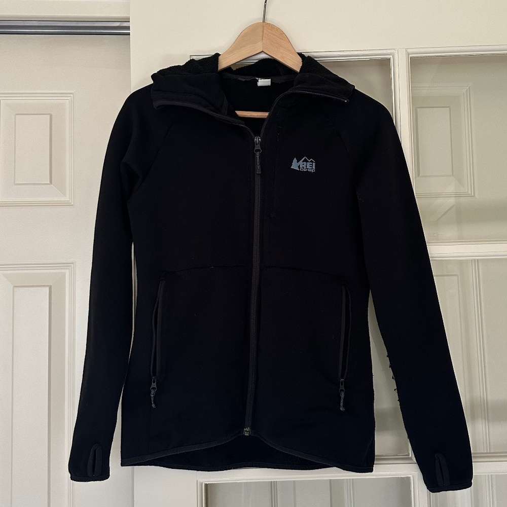 REI Black Zip-up with Hood, sz Small